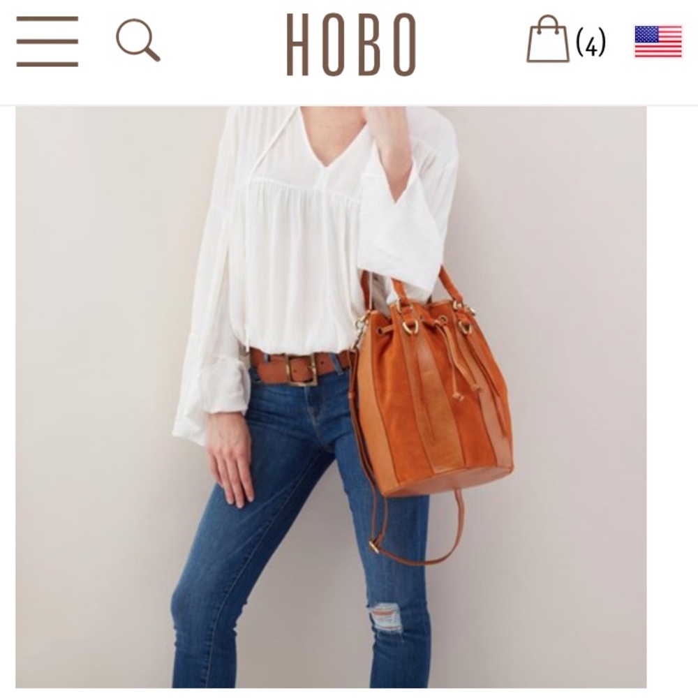 Hobo Myriad Leather Bucket Crossbody Bag Earth Color Caramel Camel Suede mix